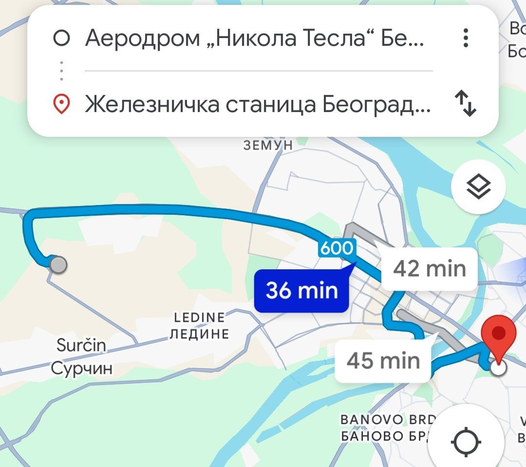 Bus 600 route Belgrade Airport to Railway station