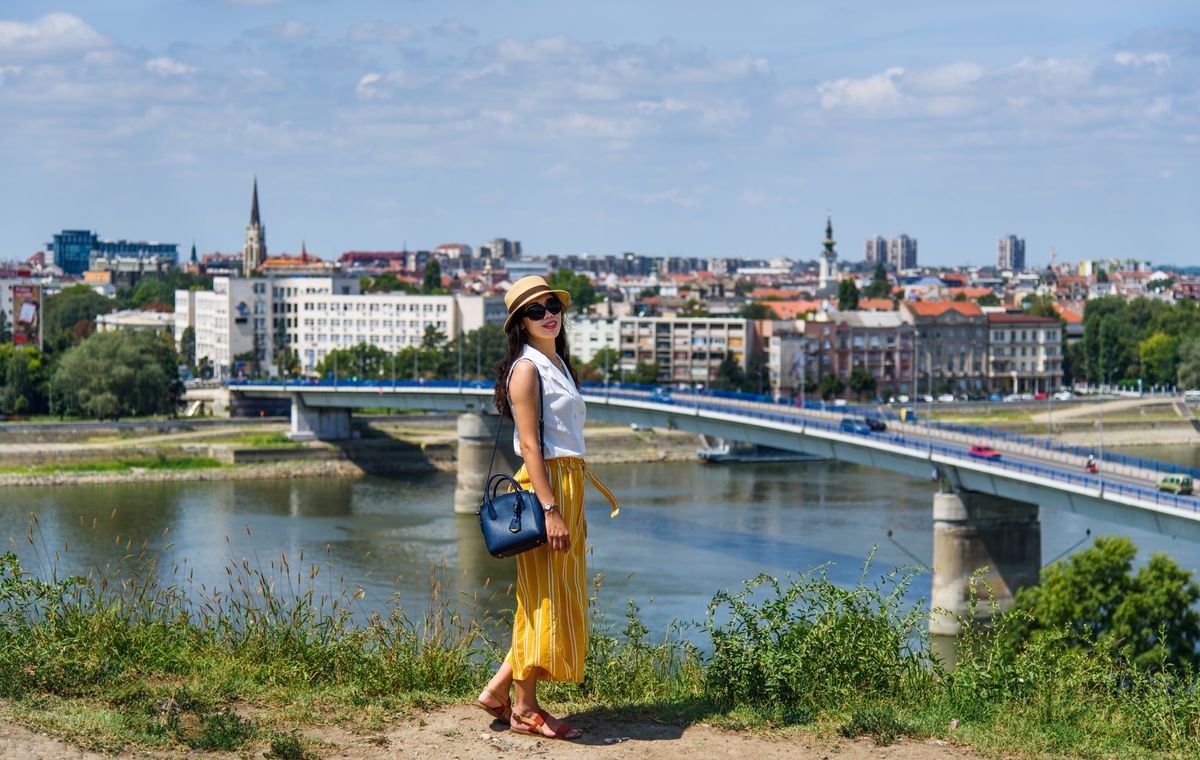 Asian traveler enjoying the city view of Novi Sad, Serbia